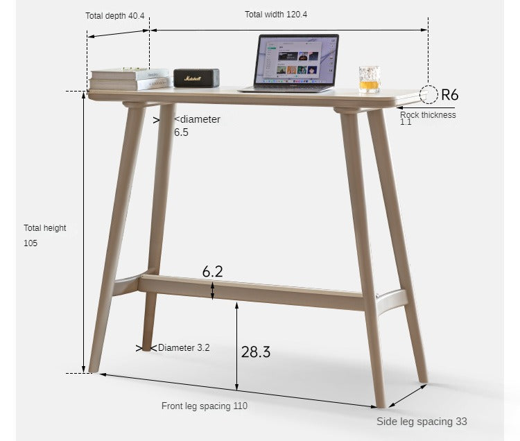 Poplar Solid Wood Bar Table, Light Luxury Rock Plate High Foot Table"