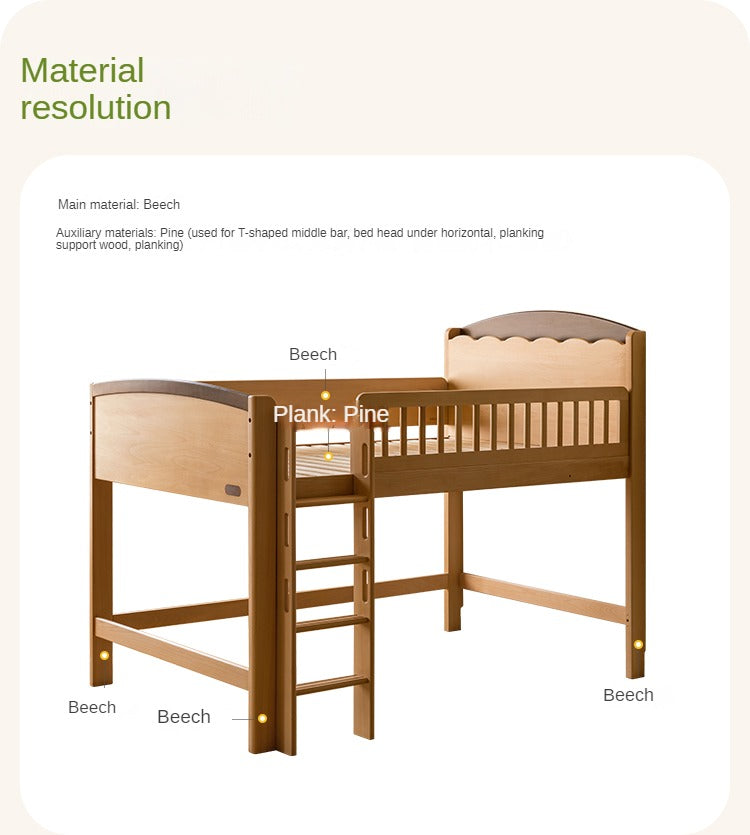 Beech Solid Wood Children's with Light Guardrail Bed