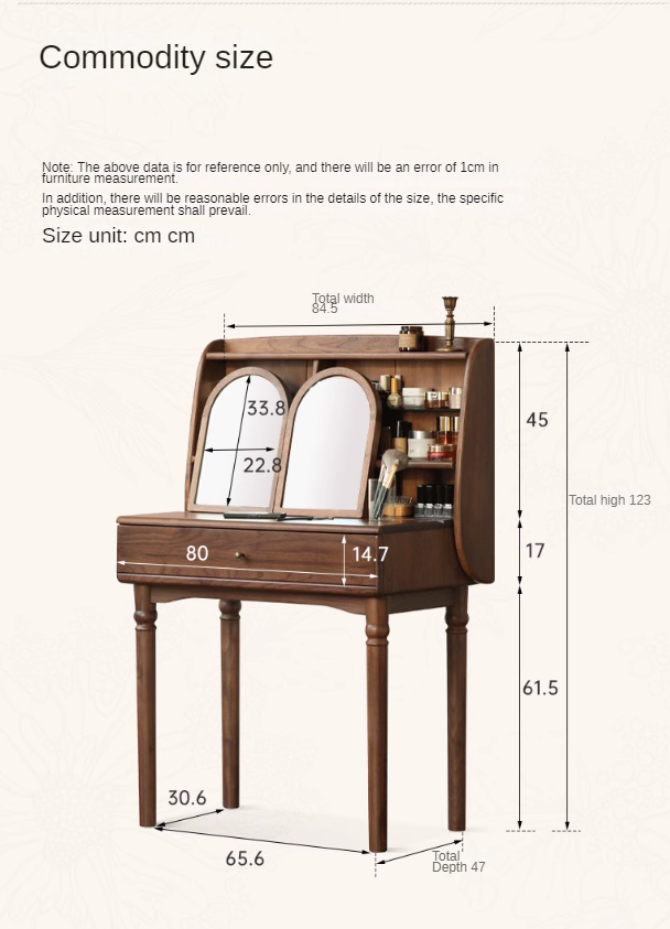 Black Walnut Solid Wood French Retro Dressing Table