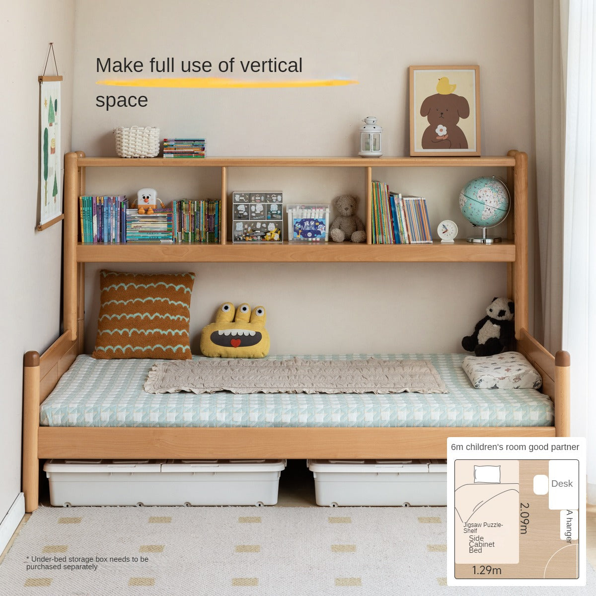 Beech solid wood children's multifunctional bed