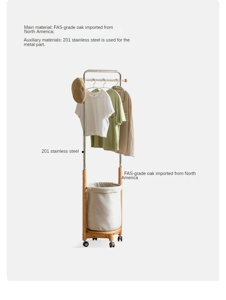 Oak Solid Wood Mobile Clothes and Hat Rack<