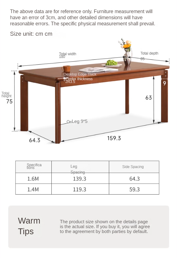 Poplar solid wood medieval teak color retro dining table