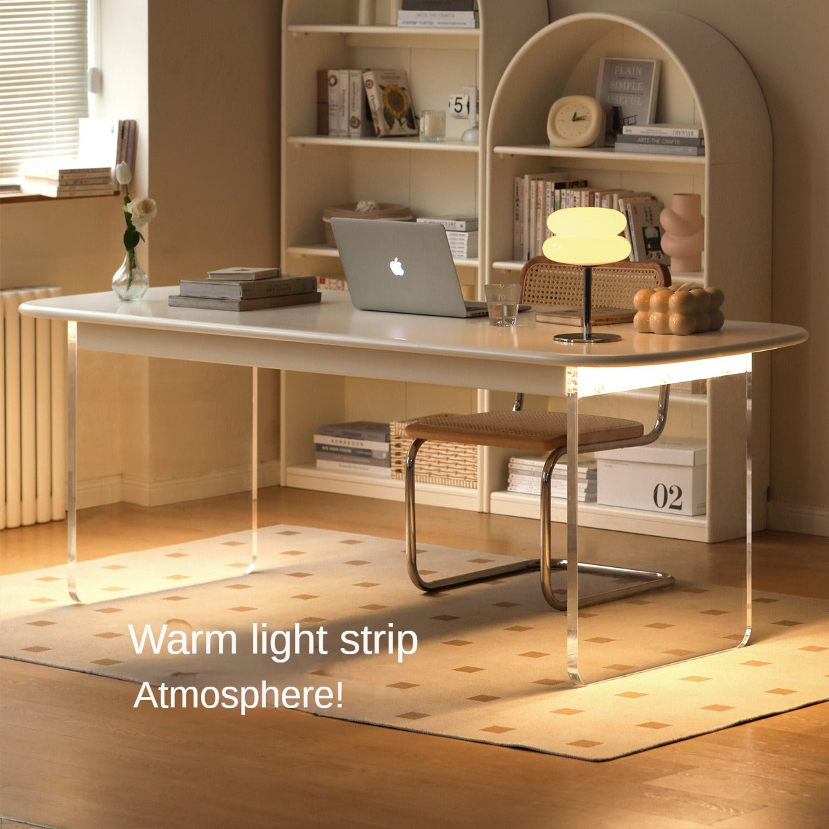 Poplar Solid wood suspended acrylic desk cream style"