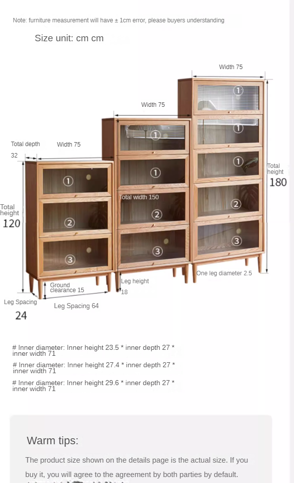 Oak Solid Wood Multi layer Flip Door Glass Bookcase