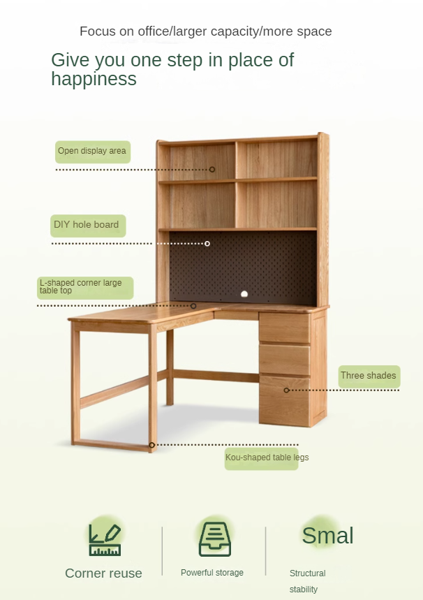 Oak solid wood computer desk with drawer