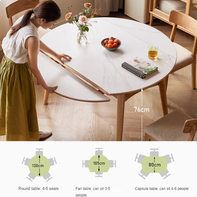 Oak solid wood folding rock board expandable dining table