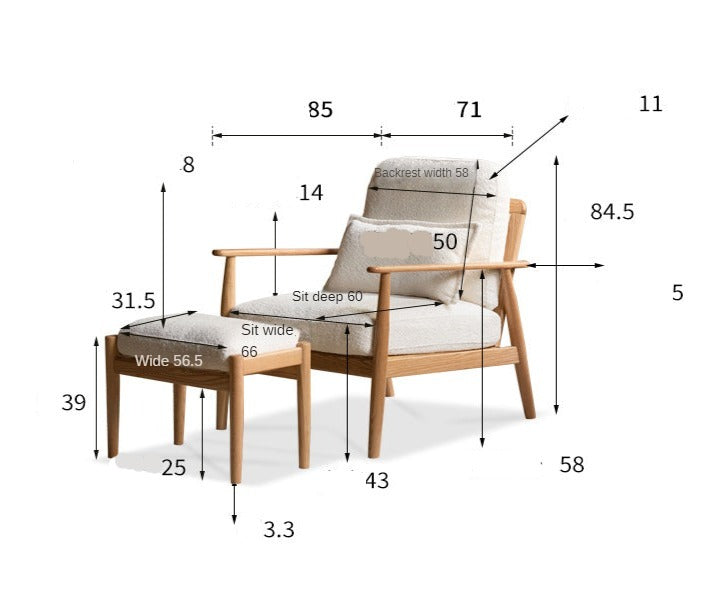 Oak Solid Wood Fabric or Leather Armchair