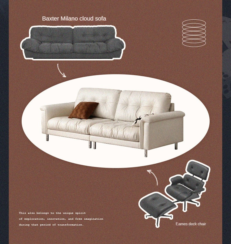 Leather straight Italian style light luxury sofa