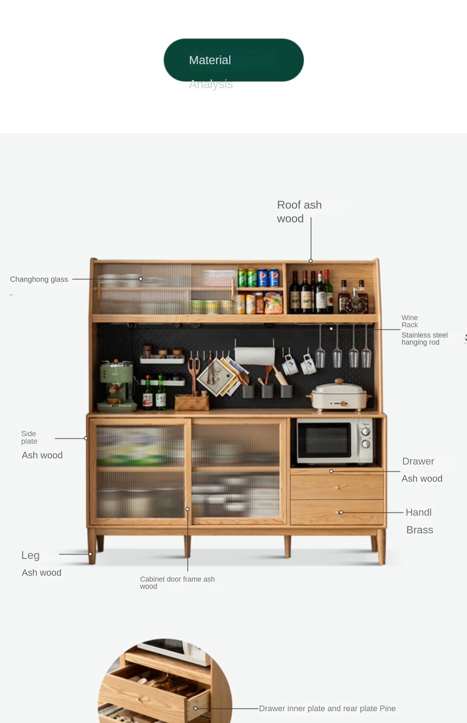 Oak solid wood sideboard multi-functional buffet cabinet+