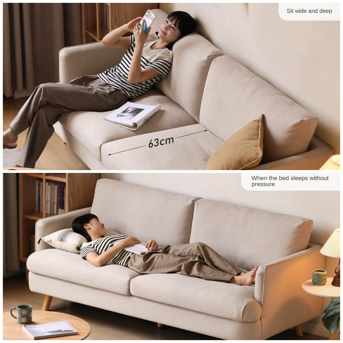 Fabric sofa modern three-seat straight sofa