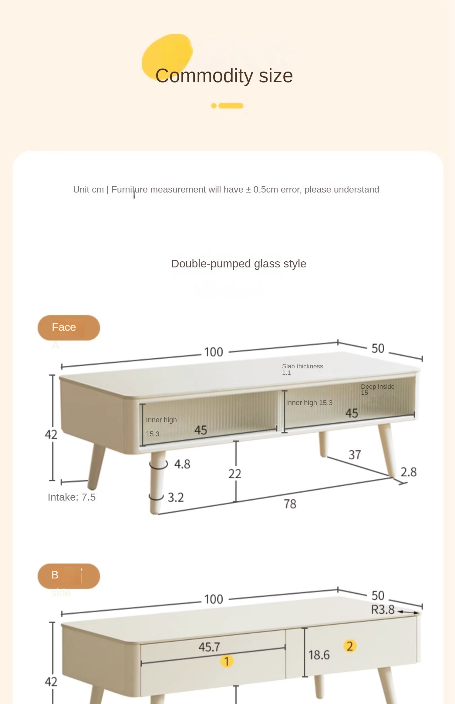 Rabber Solid Wood White Cream Style Rock Plate Coffee Table-