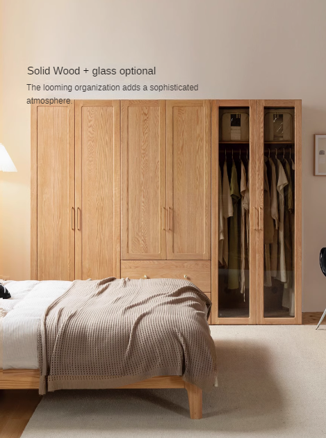 Oak Solid Wood Free Combination Wardrobe Rattan Door