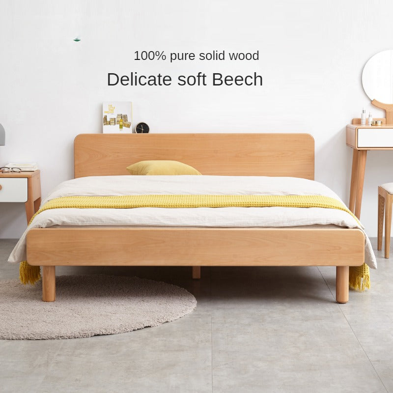 European Beech Solid Wood Modern Double Bed