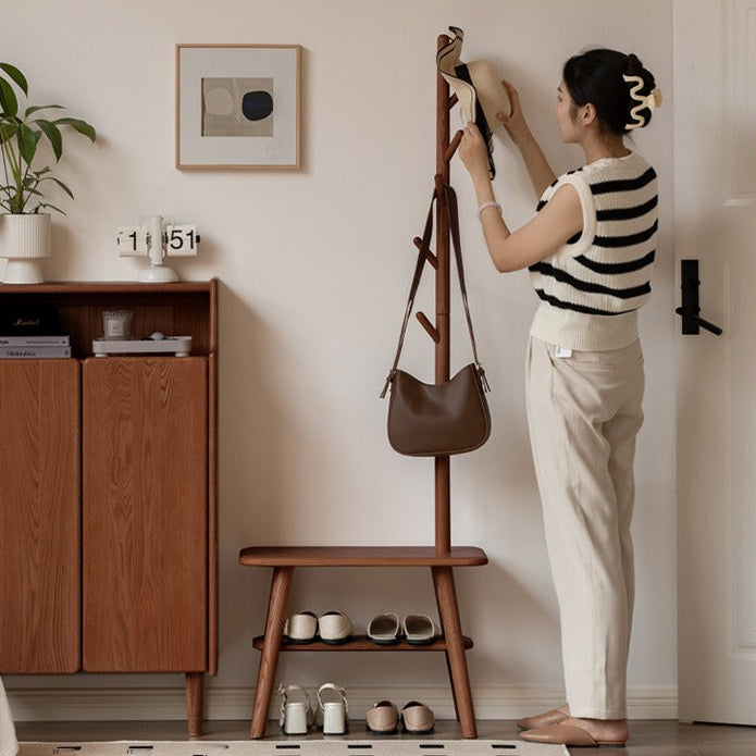 Oak Solid Wood Shoe Stool With Hanger