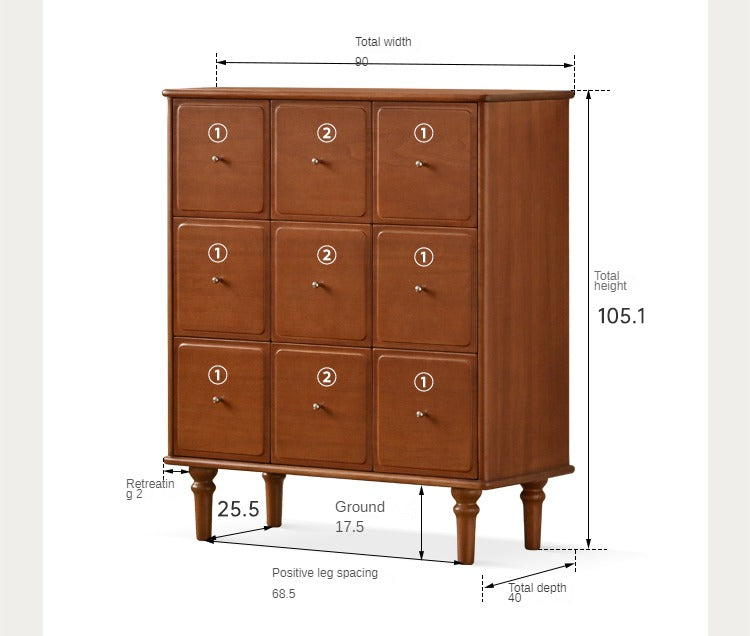 Poplar Solid Wood Cabinet French Retro Nine Drawers Cabinet