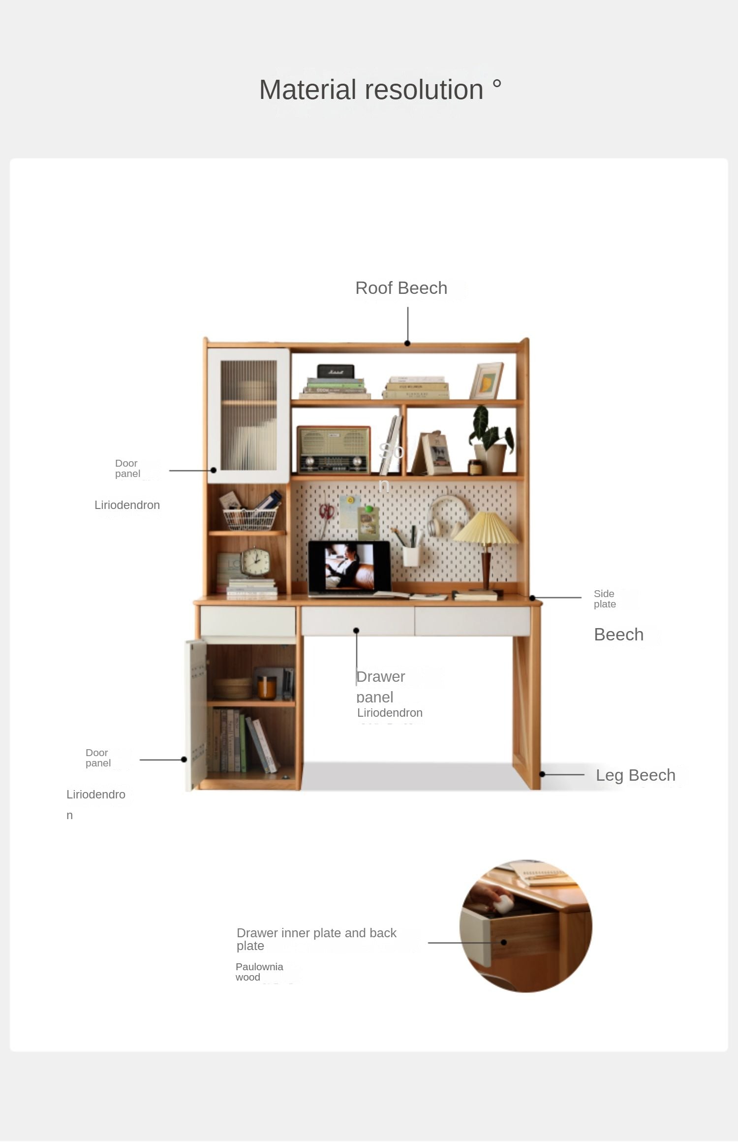 Beech solid wood desk bookshelf combination"