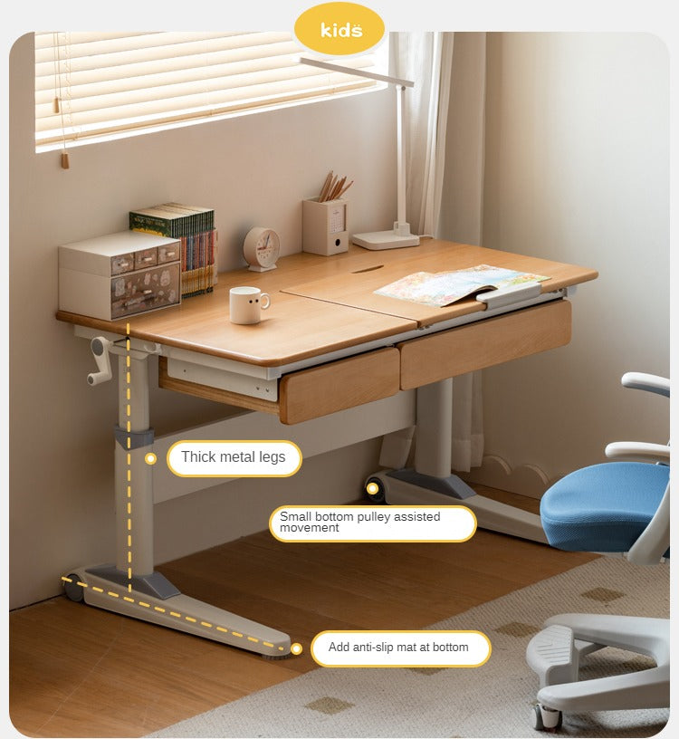 Beech Solid Wood Children's Raised and Lowered Study Table