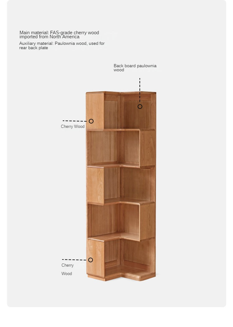 Cherry Solid Wood Corner Bookcase Floor Storage Cabinet<