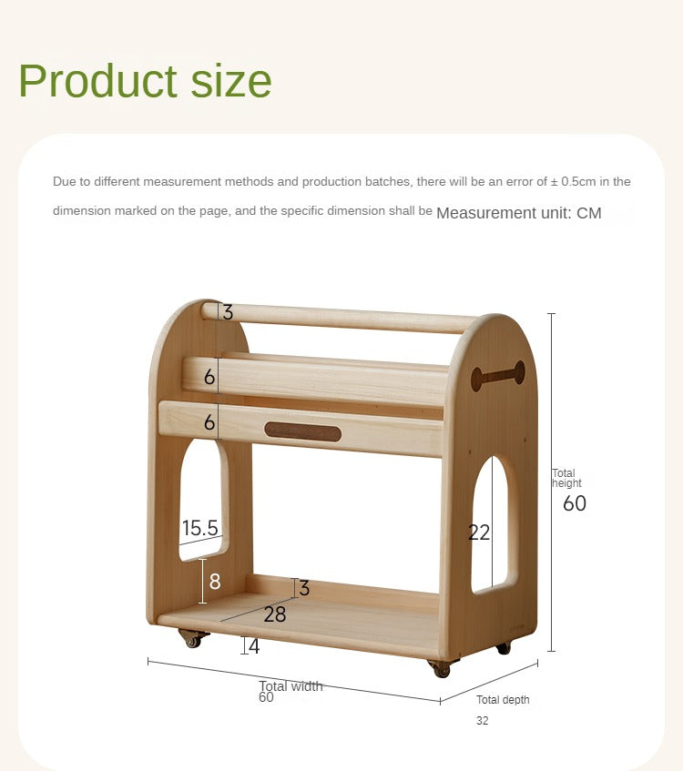 Poplar solid wood movable kids storage rack