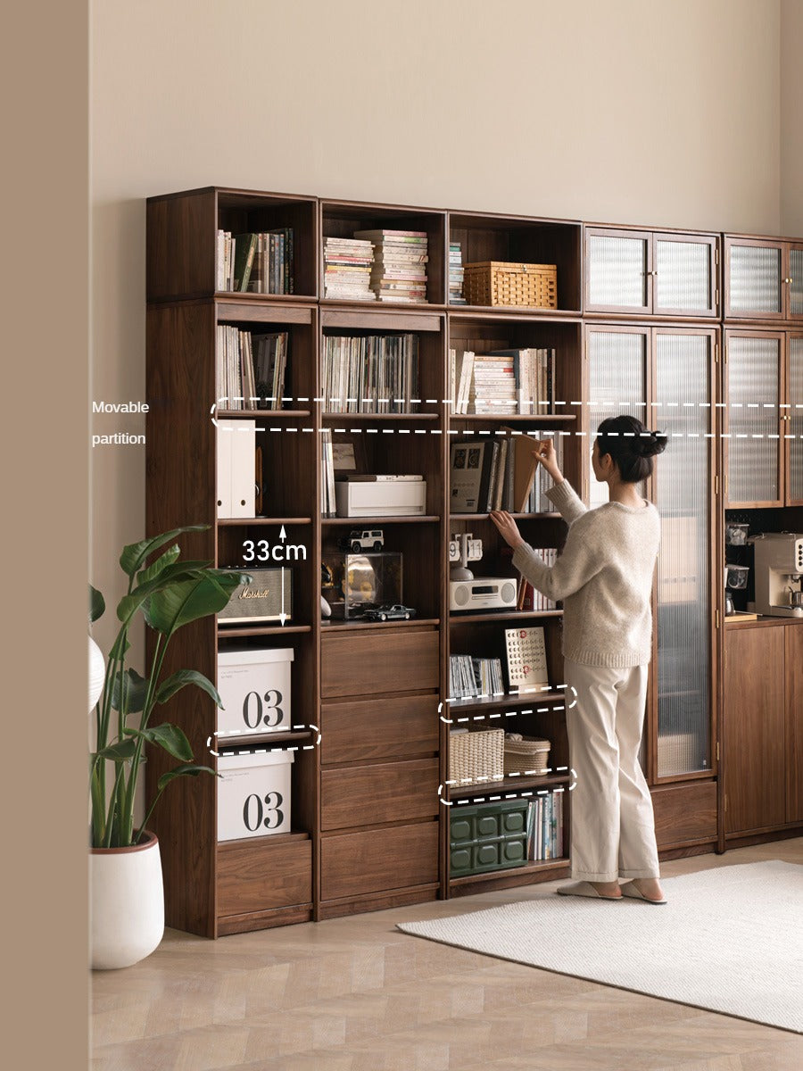 Black Walnut solid wood bookcase floor-standing free combination bookshelf<