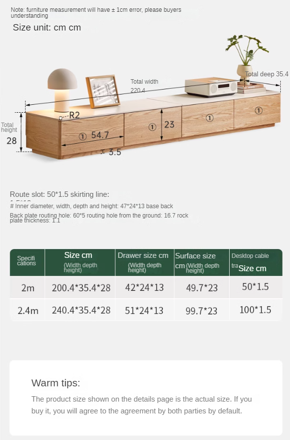 Oak solid wood modern rock slab floor TV cabinet