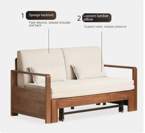 Black Walnut Solid Wood Folding Sofa Bed