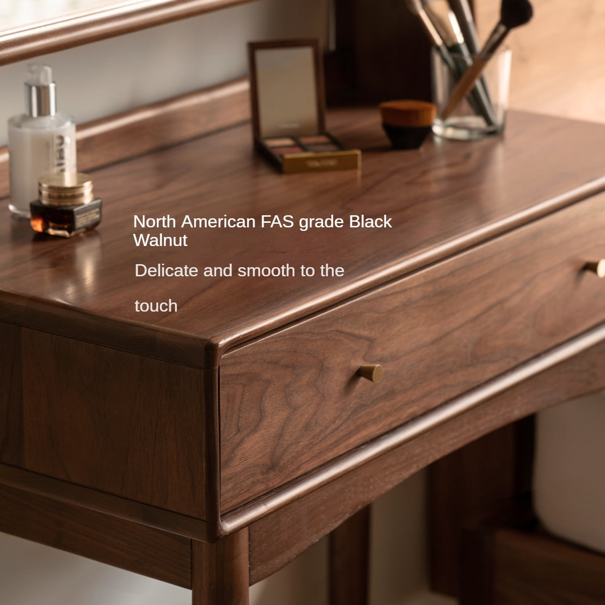 Black Walnut solid wood Mirror Dressing Table Storage Makeup Table: