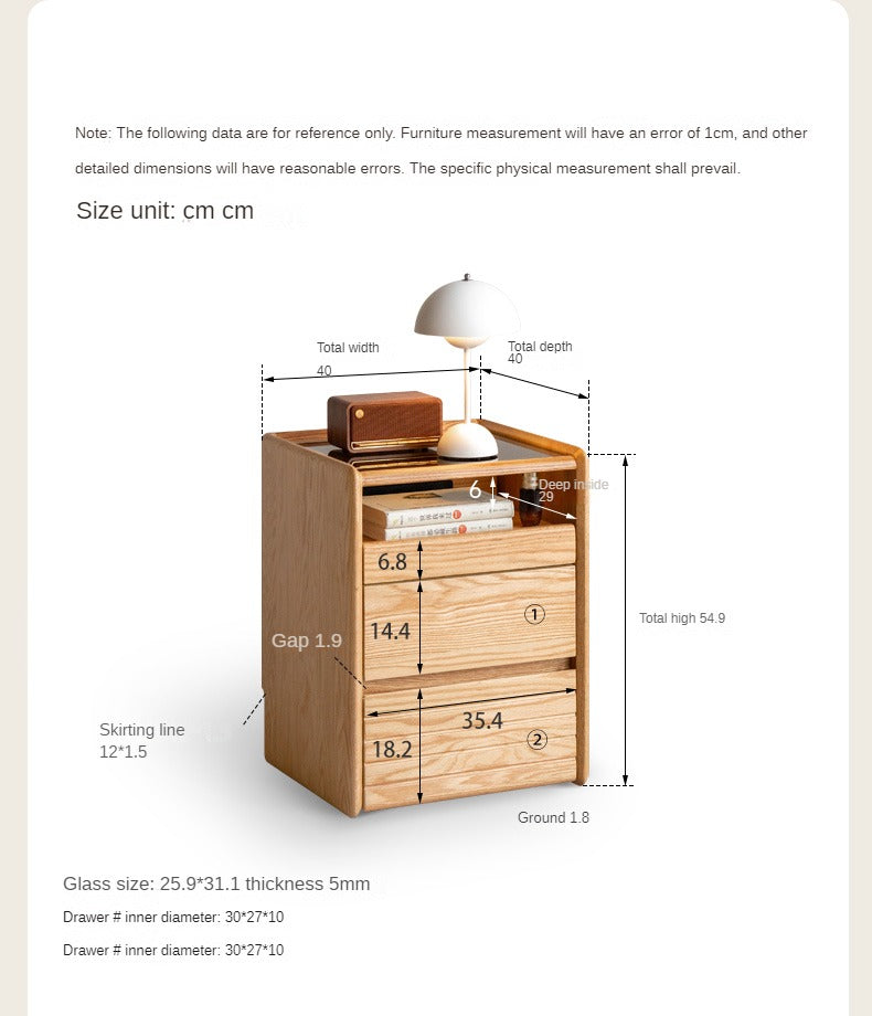 Oak Solid Wood Movable Glass Small Nightstand