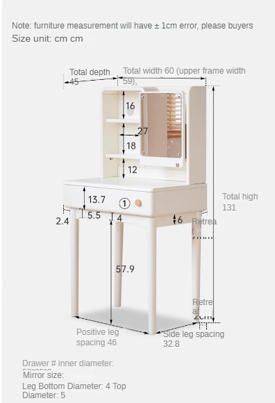 Poplar Solid Wood Cream Style Dressing Table With Makeup Mirror