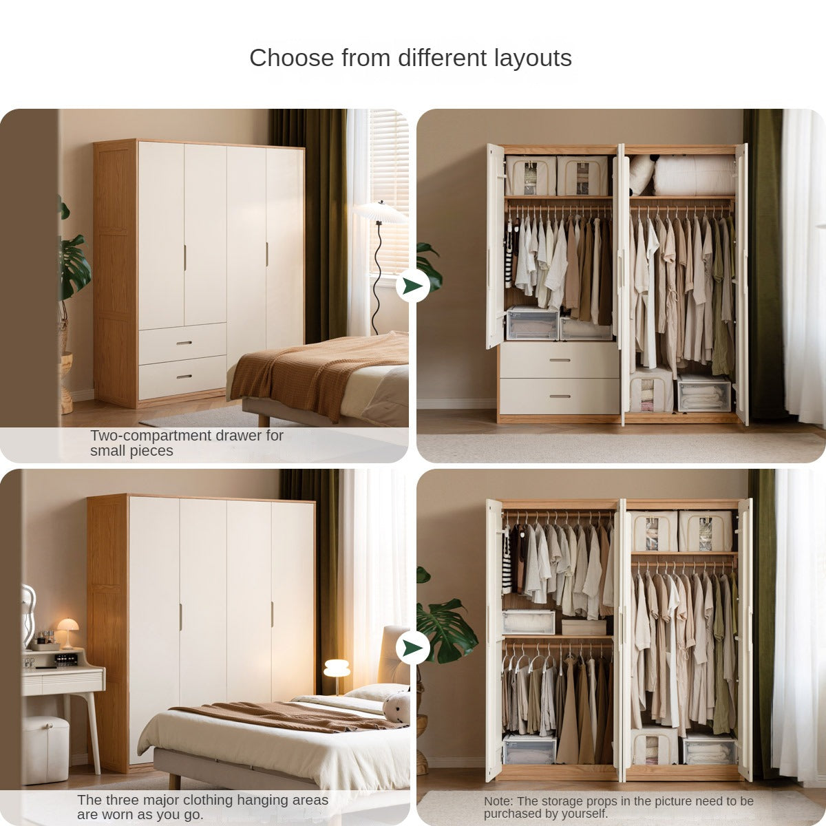 Oak Solid Wood Log Cream Style Wardrobe