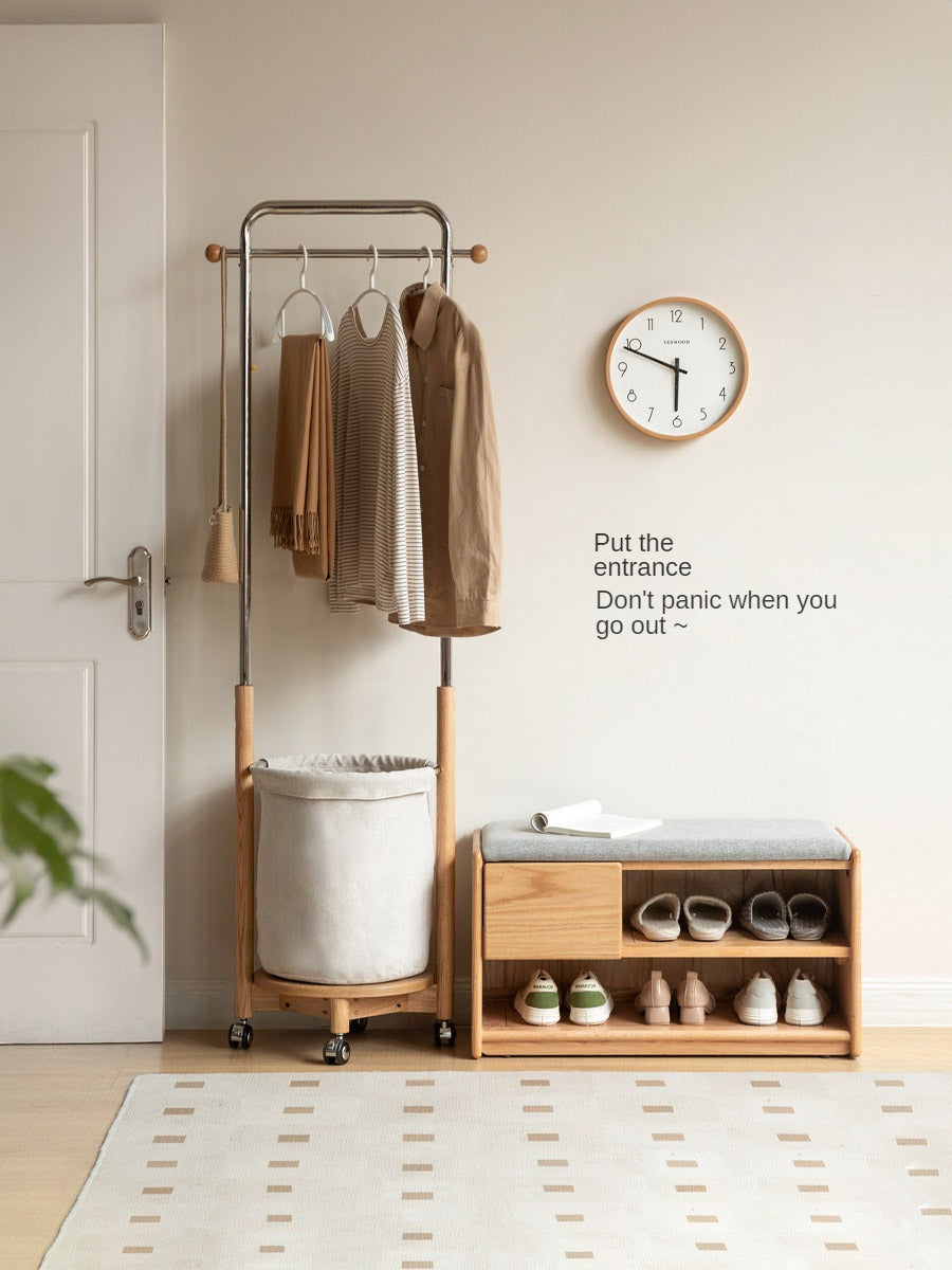 Oak Solid Wood Mobile Clothes and Hat Rack<