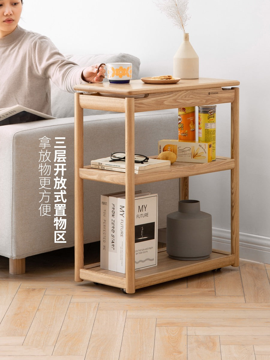 Ash Solid Wood Mobile Side Table -