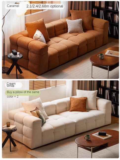 Sofa Cream Caramel and Cream Teddy Velvet)