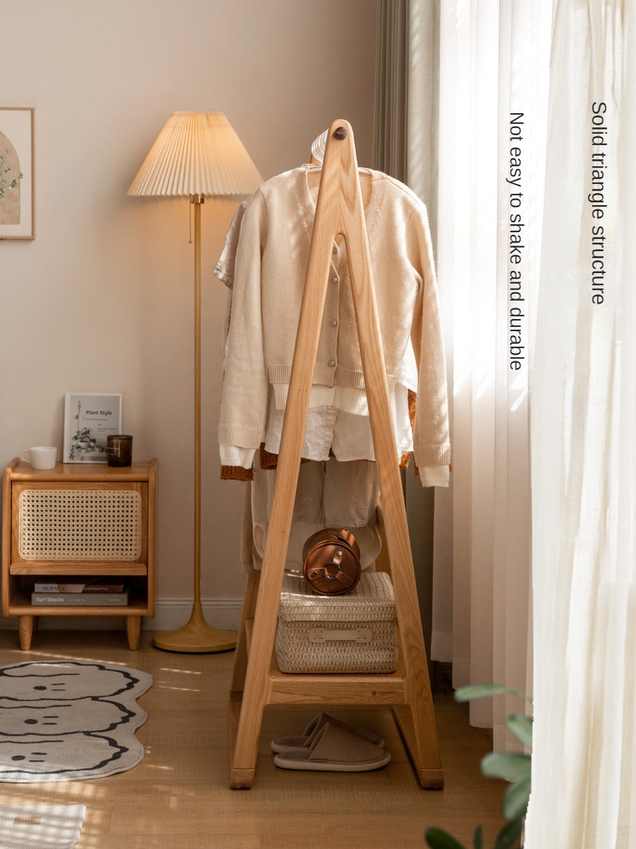 Oak solid wood hanger Nordic home floor coat rack<