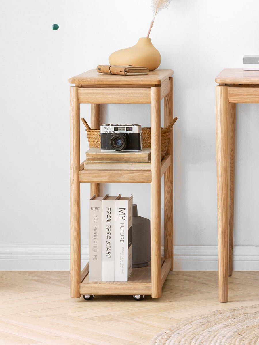 Ash Solid Wood Mobile Side Table "