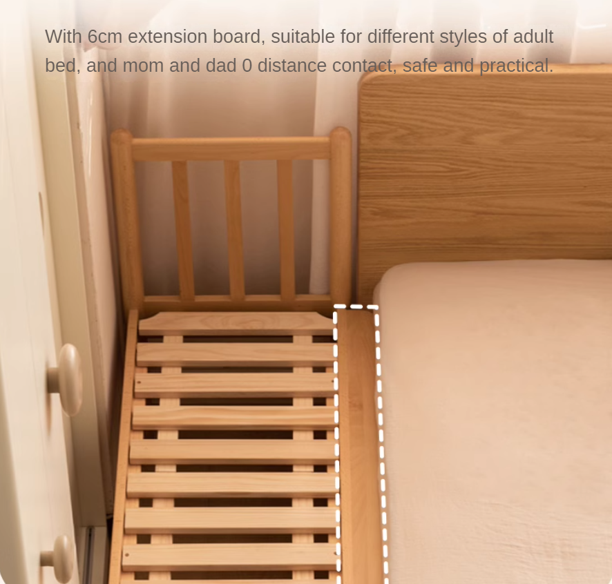 Beech Solid Wood Children's Splicing Bed with Guardrail