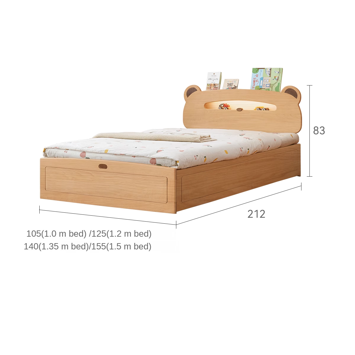 Bear night light box bed solid wood"