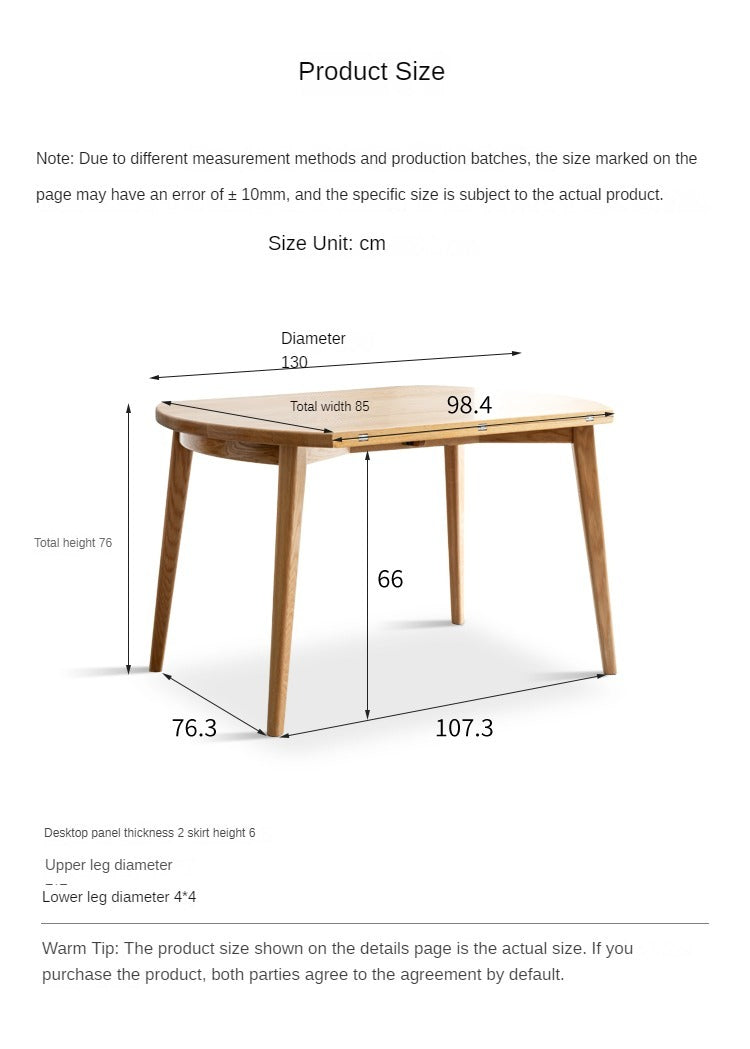 Oak solid wood folding round dining table,