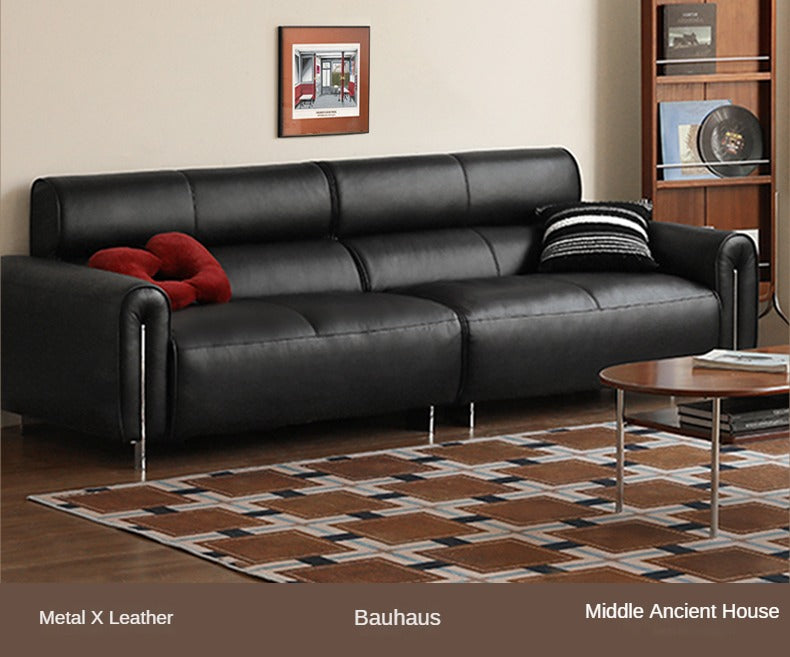 First Layer Cowhide Straight Leather Sofa Middle Aged Style