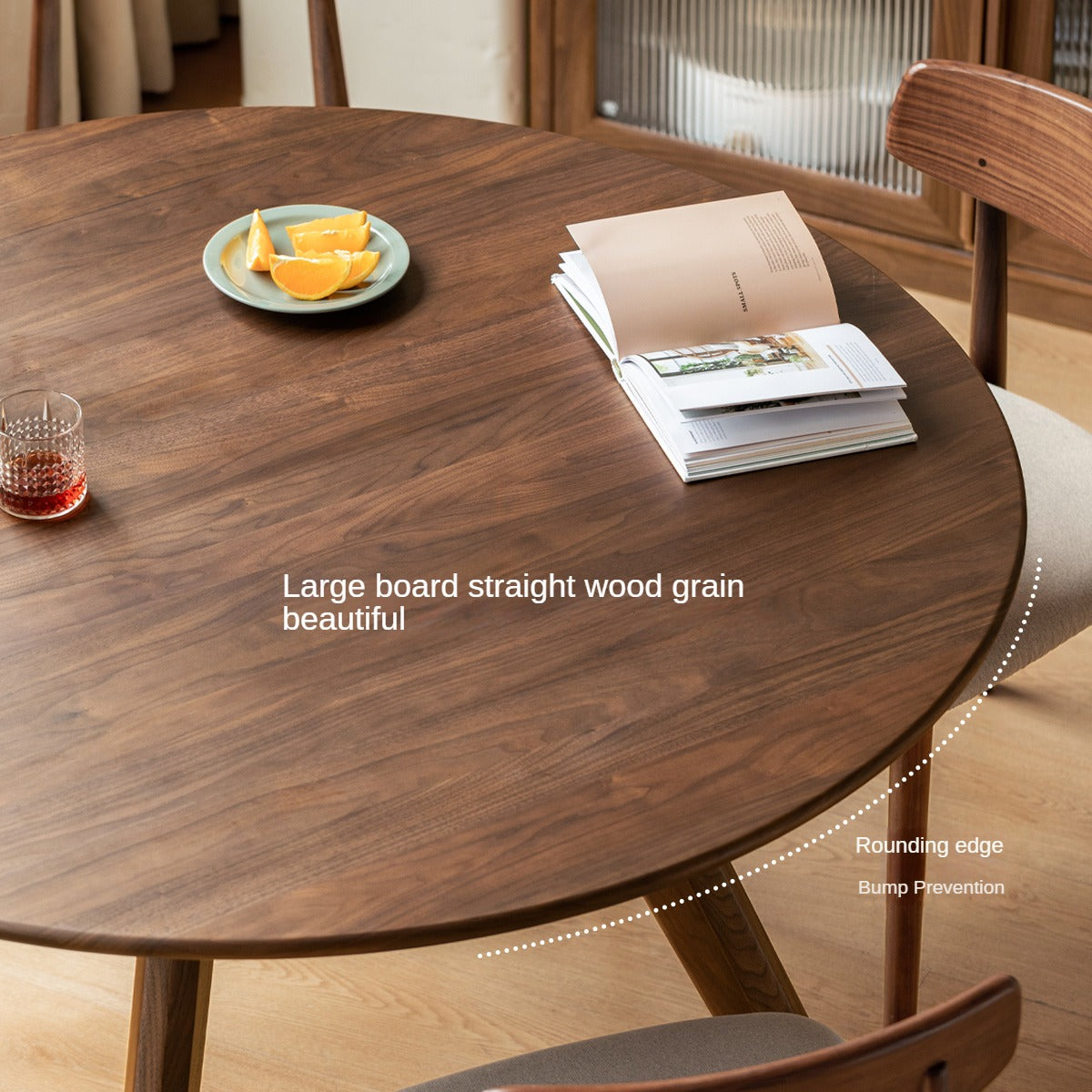 Black walnut solid wood retro round dining table