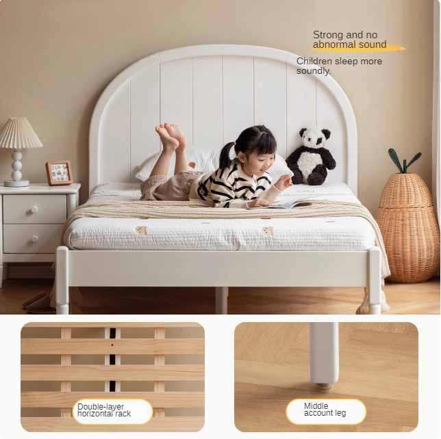 Poplar Solid Wood High Headboard Children's Bed