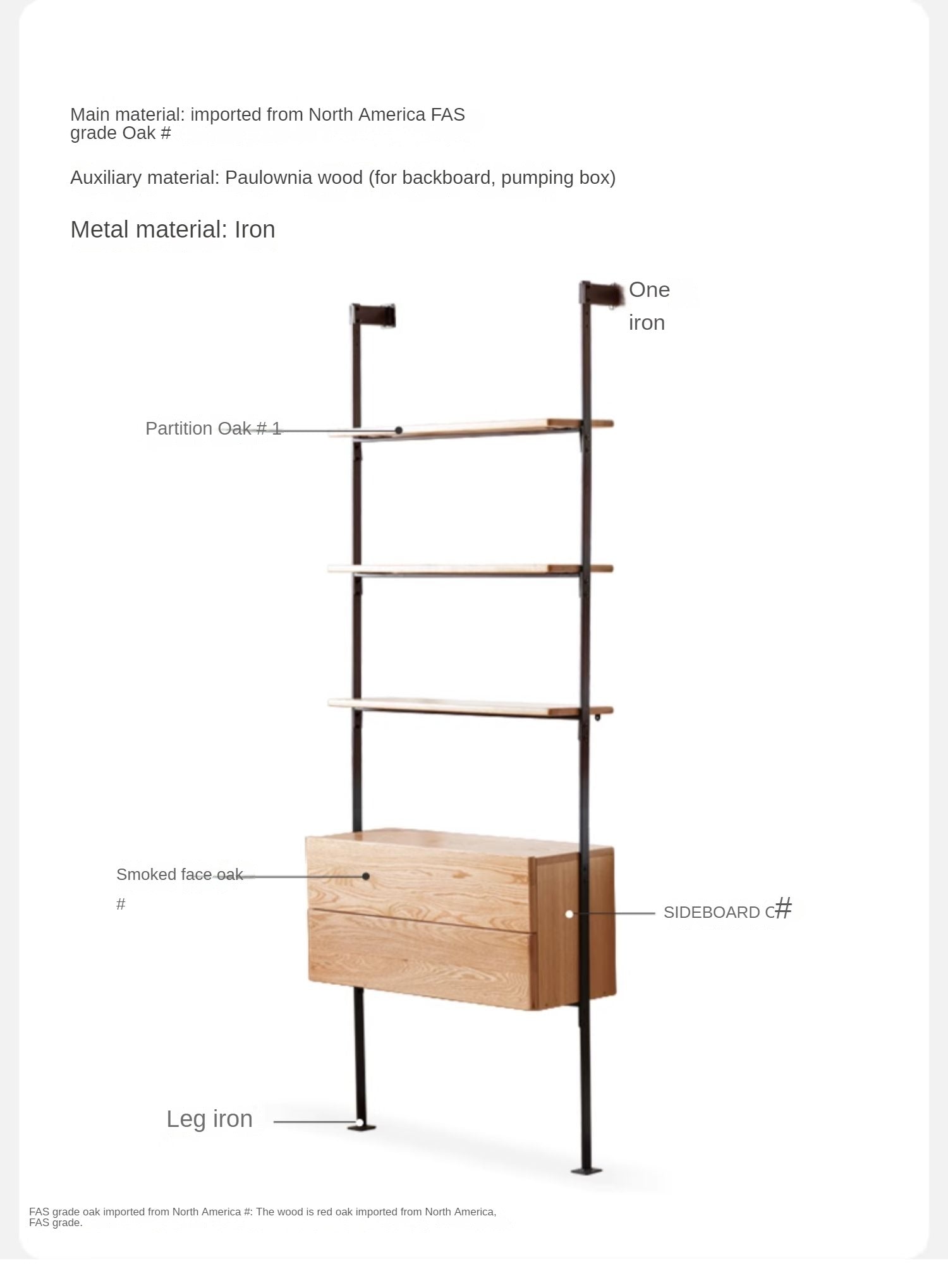 Oak Solid Wood Industrial Style Multi-layer Storage Rack