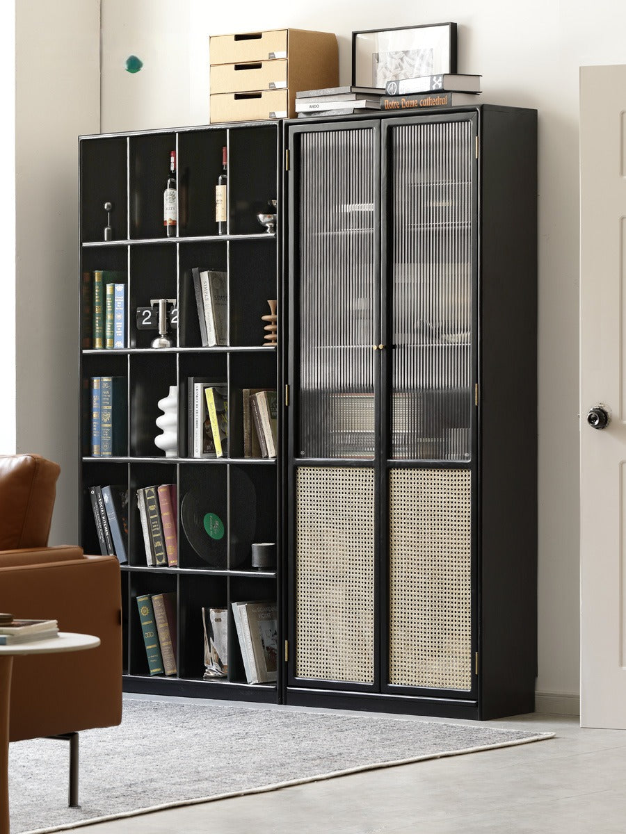 Oak solid wood bookcase black retro<