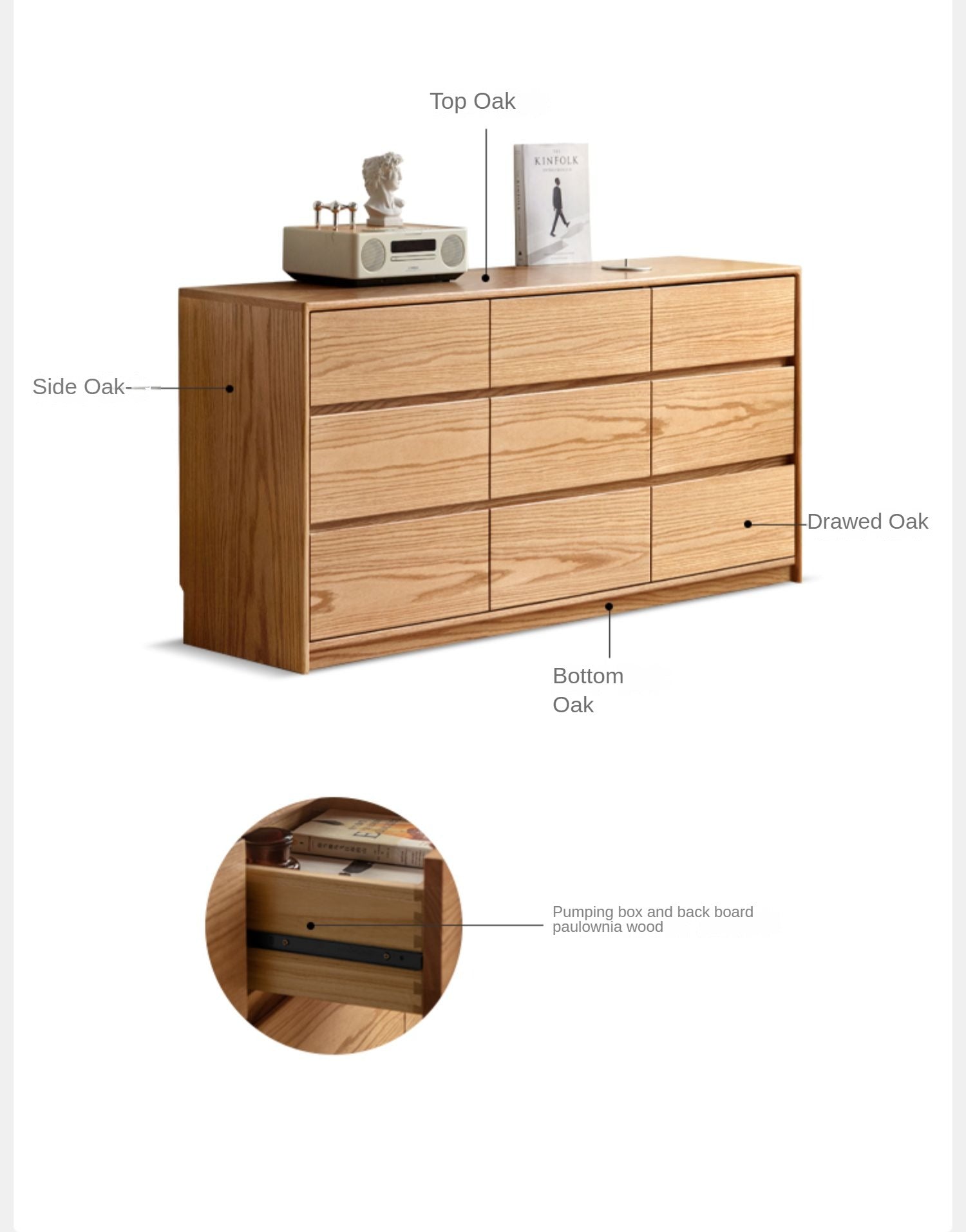 Oak Solid Wood Storage Drawer"