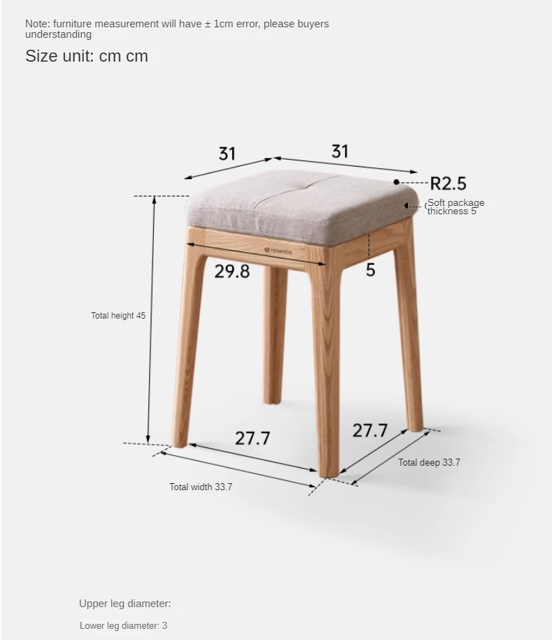 Oak solid wood comfortable soft pack dining stool