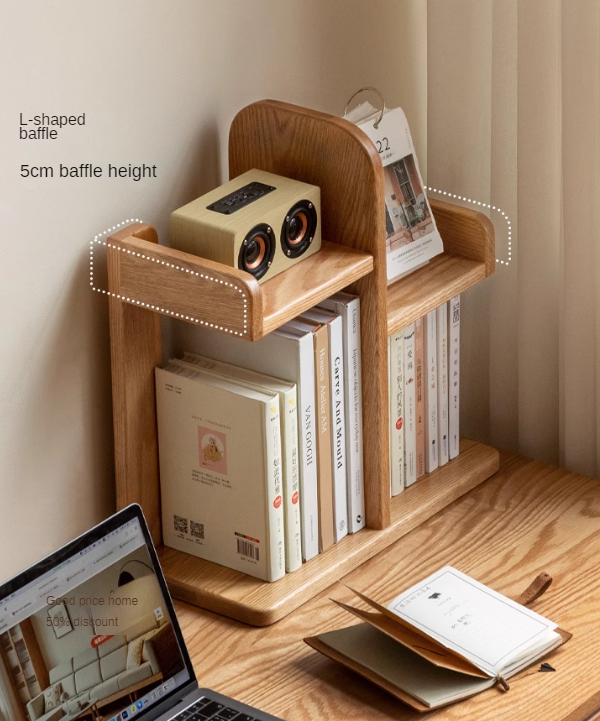 Oak Solid Wood Desktop Multi-Layer Bookshelf