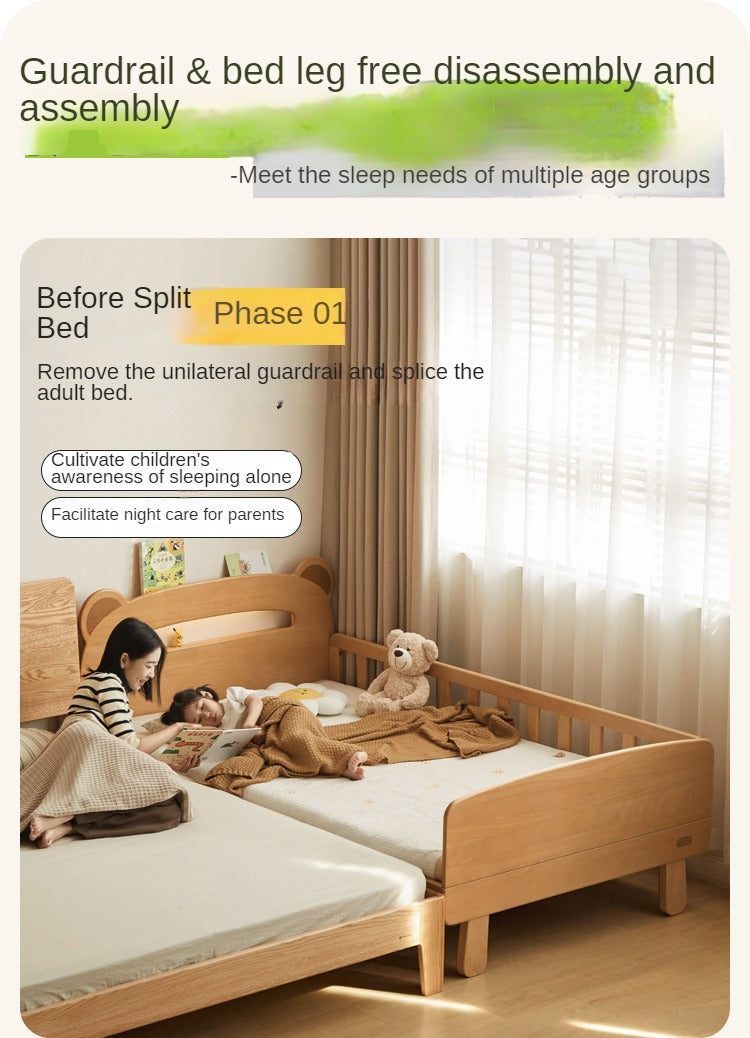 Beech solid wood children's guardrail bed with light