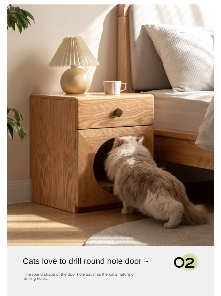 Oak solid wood cat nest pet cabinet nightstand-