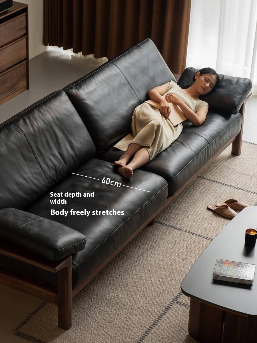 Black Walnut, Ash Solid Wood Wabi Sabi Style Genuine Leather Sofa, fabric sofa
