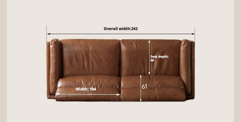 Full Leather High-Back Sofa with Oil-Wax Finish Italian-Style